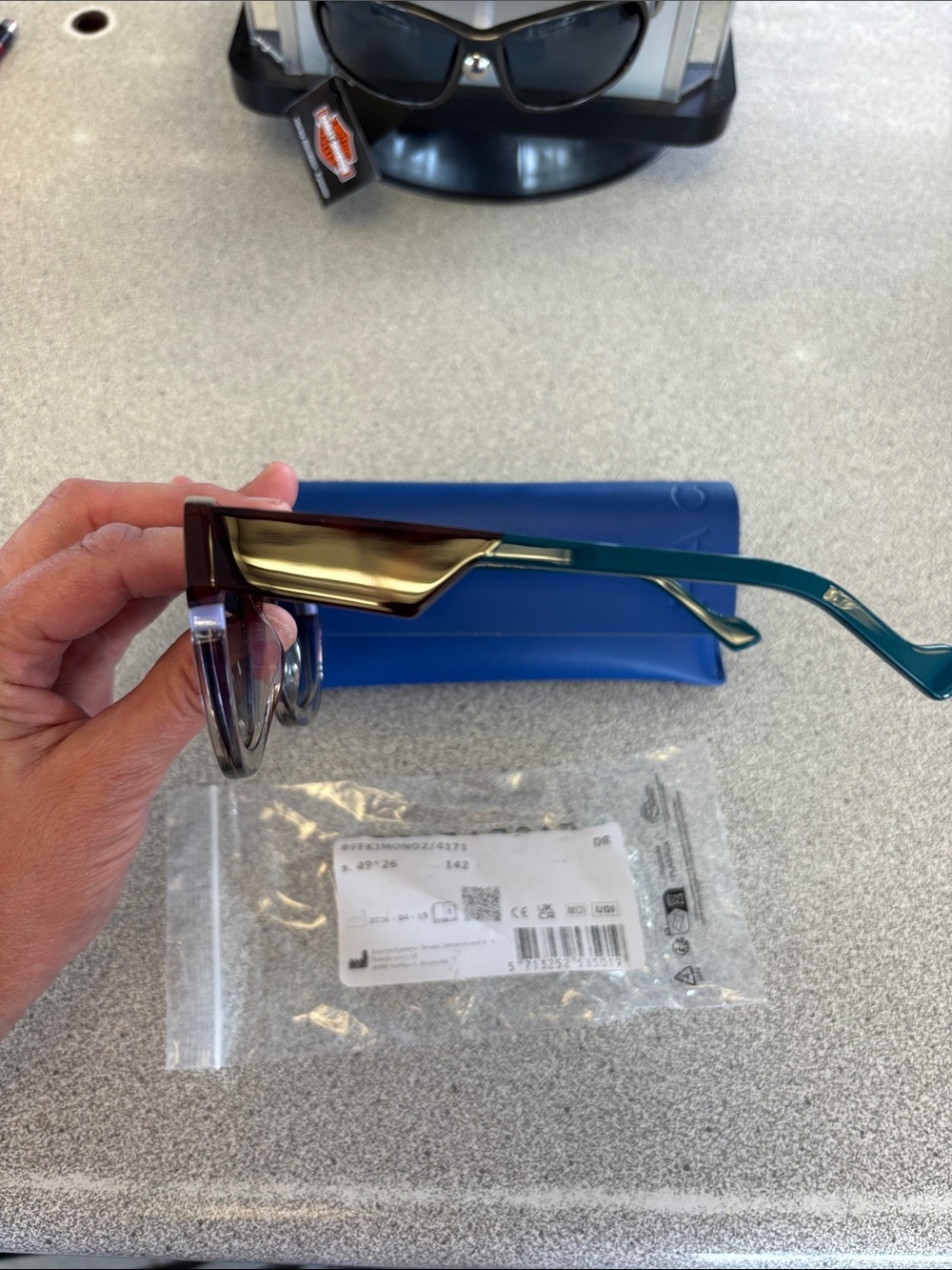 Women’s Two-Tone Brown to Clear Sunglasses with Blue Temples - Picture 4 of 9